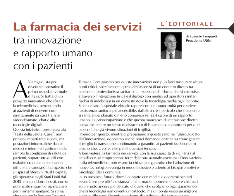 LA FARMACIA DEI SERVIZI  TRA INNOVAZIONE E RAPPORTO UMANO CON I PAZIENTI